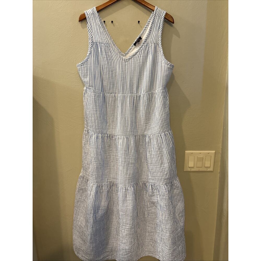 Quince Women 100% Organic Cotton Gauze Tiered Maxi Dress Nantucket Blue M
